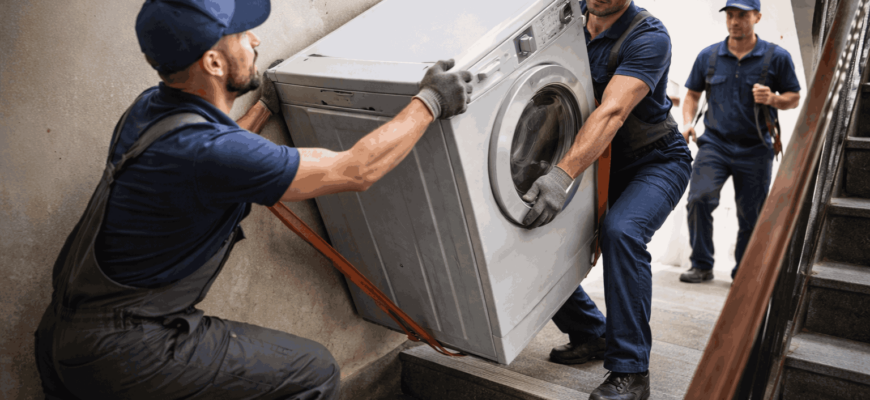 Качване на уреди по стълбите при преместване без асансьор